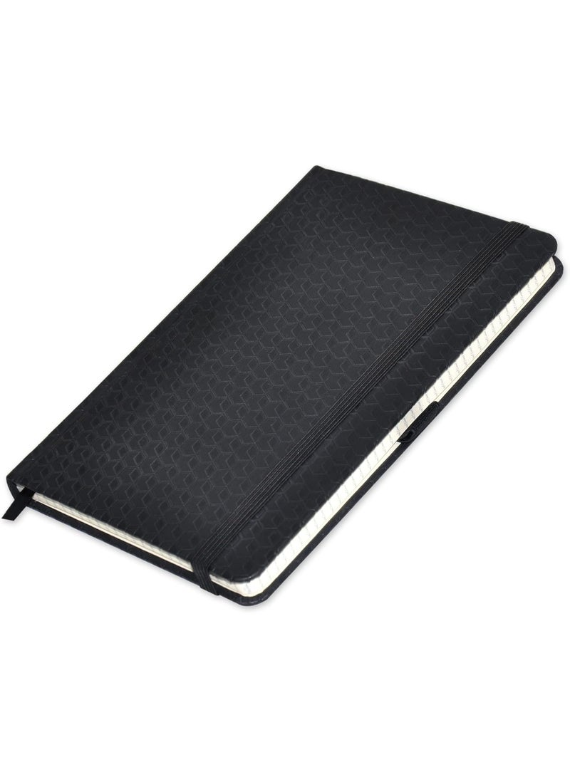 FIS® Executive Notebook, Size 13x21CM, 96 Sheets 5MM Square With Elastic PU Window Black Design 3 -FSNBEX5M1321BK3 - Image 1