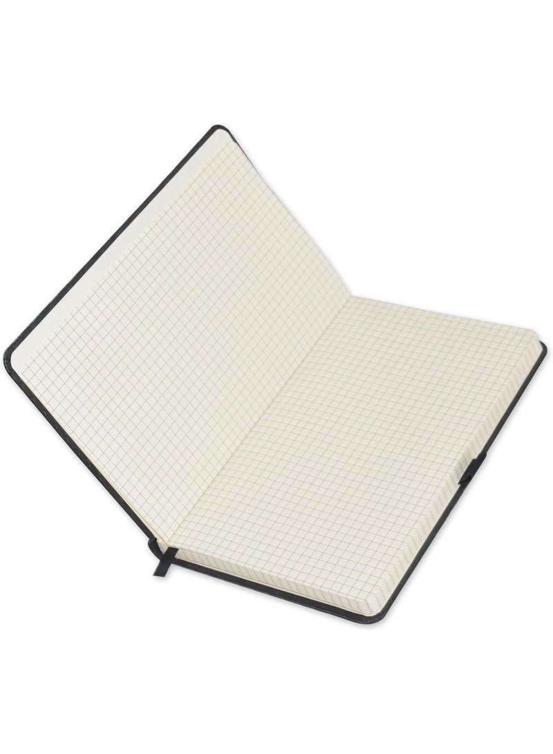 FIS® Executive Notebook, Size 13x21CM, 96 Sheets 5MM Square With Elastic PU Window Black Design 3 -FSNBEX5M1321BK3 - Image 2