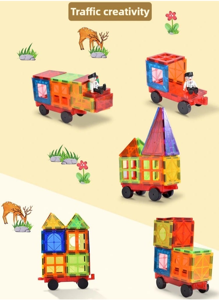 120 Piece Magnetic Tiles, Construction Magnetic Blocks Toy Set 120 pcs 3+ Years  - Image 3