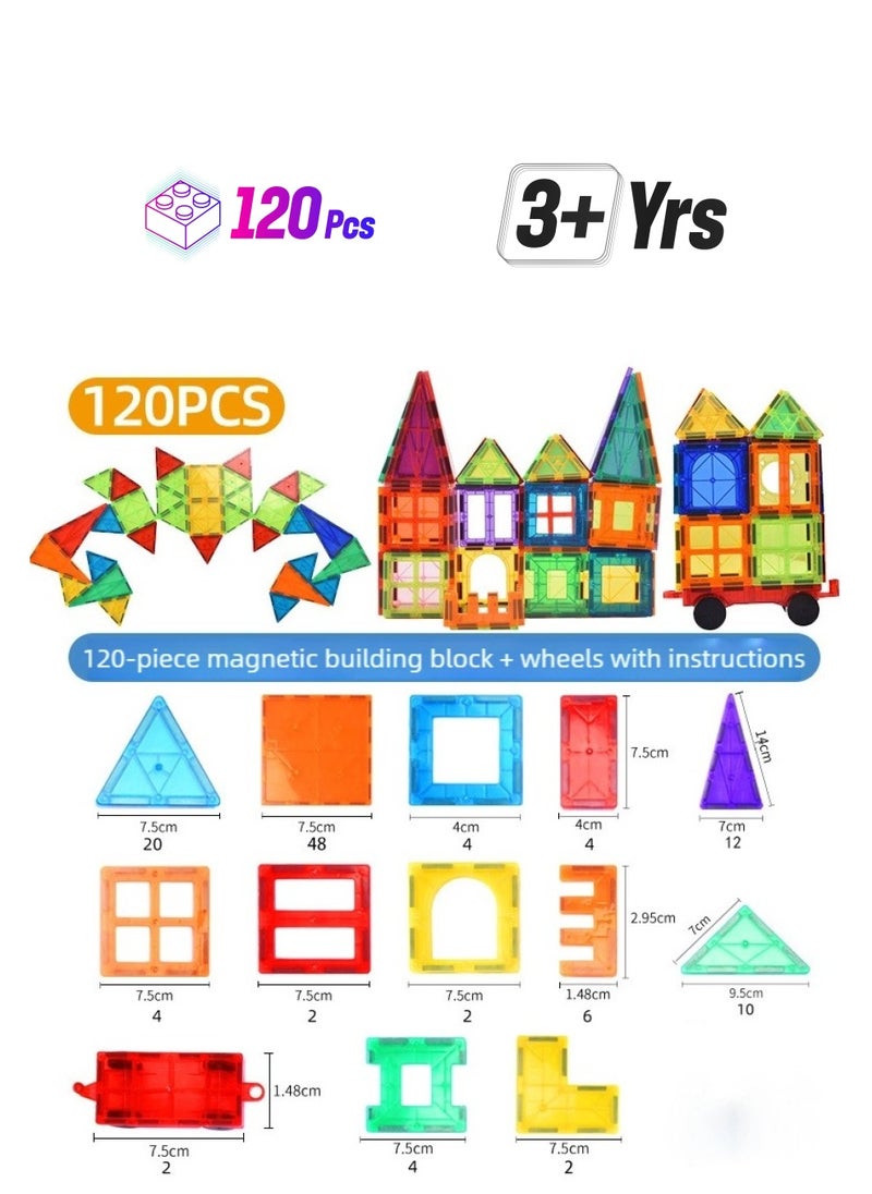 120 Piece Magnetic Tiles, Construction Magnetic Blocks Toy Set 120 pcs 3+ Years  - Image 1