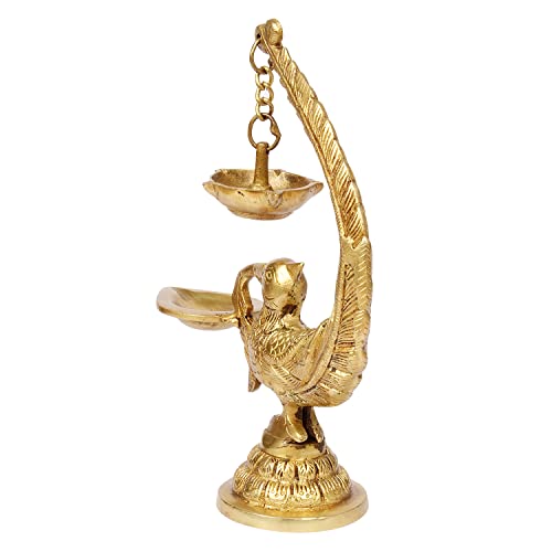 Artvarko Brass Bird Peacock Traditional Designer Hanging Diya Oil Lamp Stand Diwali Puja Home Office Temple 8 Inches - Image 4
