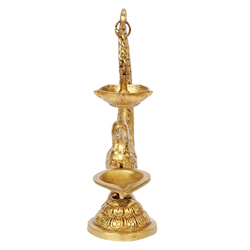 Artvarko Brass Bird Peacock Traditional Designer Hanging Diya Oil Lamp Stand Diwali Puja Home Office Temple 8 Inches - Image 5