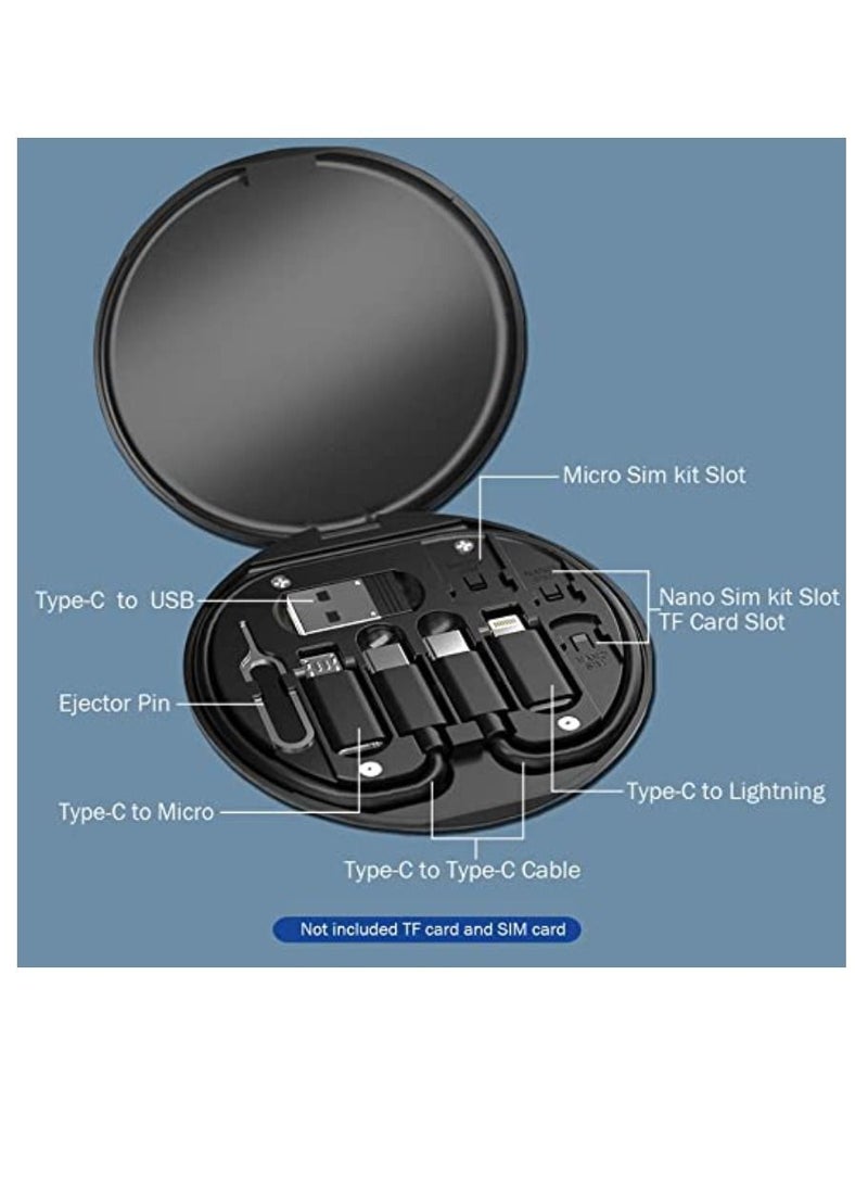 DIGI CORE - 60W USB Adapter Kit Cable Card Multi-Type Charging Cable Case Convertor USB C To Lightning Type C Micro Adapter Data Transfer Contains Card Slot For Traveling Black - Image 1