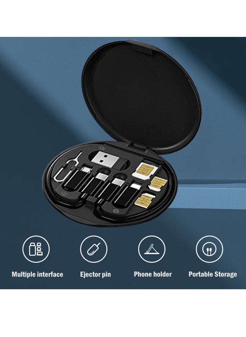 DIGI CORE - 60W USB Adapter Kit Cable Card Multi-Type Charging Cable Case Convertor USB C To Lightning Type C Micro Adapter Data Transfer Contains Card Slot For Traveling Black - Image 1