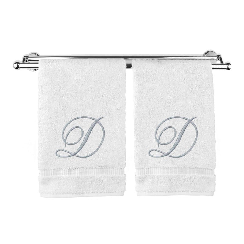 BC BARE COTTON Monogrammed Hand Towel, Personalized Gift, 16 x 30 Inches - Set of 2 - Silver Embroidered Towel - Extra Absorbent 100% Turkish Cotton- Soft Terry Finish - For Bathroom, Kitchen and Spa- Script D White - Image 1