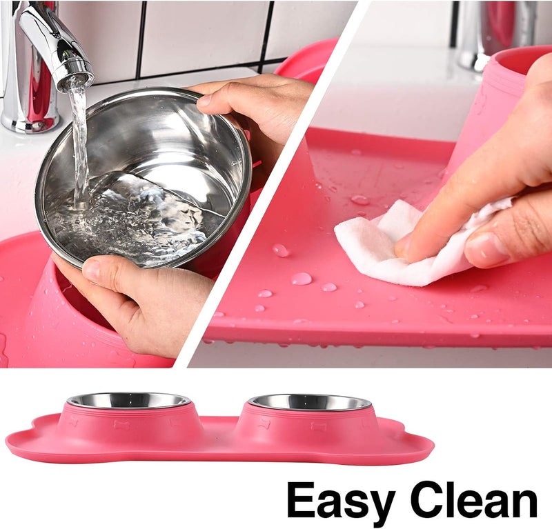 Juqiboom Dog Bowls 2 Stainless Steel Bowl for Pet Water and Food Feeder with Non Spill Skid Resistant Silicone Mat for Pets Puppy Small Medium Cats Dogs - Image 5