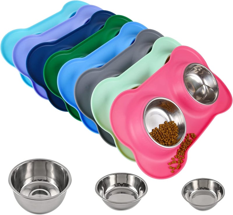 Juqiboom Dog Bowls 2 Stainless Steel Bowl for Pet Water and Food Feeder with Non Spill Skid Resistant Silicone Mat for Pets Puppy Small Medium Cats Dogs - Image 1