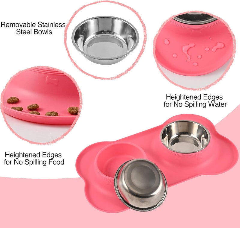 Juqiboom Dog Bowls 2 Stainless Steel Bowl for Pet Water and Food Feeder with Non Spill Skid Resistant Silicone Mat for Pets Puppy Small Medium Cats Dogs - Image 3
