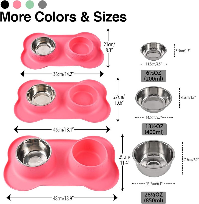 Juqiboom Dog Bowls 2 Stainless Steel Bowl for Pet Water and Food Feeder with Non Spill Skid Resistant Silicone Mat for Pets Puppy Small Medium Cats Dogs - Image 4