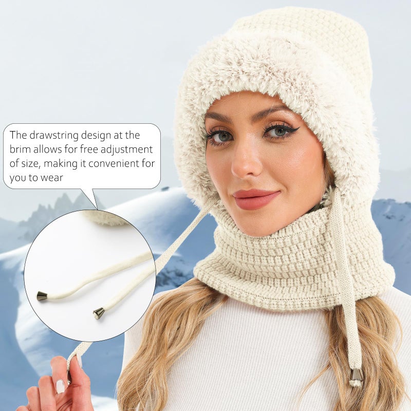 Sumolux 3 in 1 Beanie Hat for Women with Fleece Lined Scarf and Mask Outdoors Windproof Knitted Ski Mask Set - Image 3