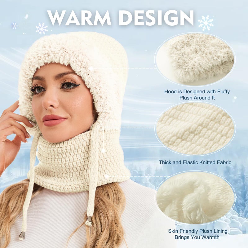 Sumolux 3 in 1 Beanie Hat for Women with Fleece Lined Scarf and Mask Outdoors Windproof Knitted Ski Mask Set - Image 2