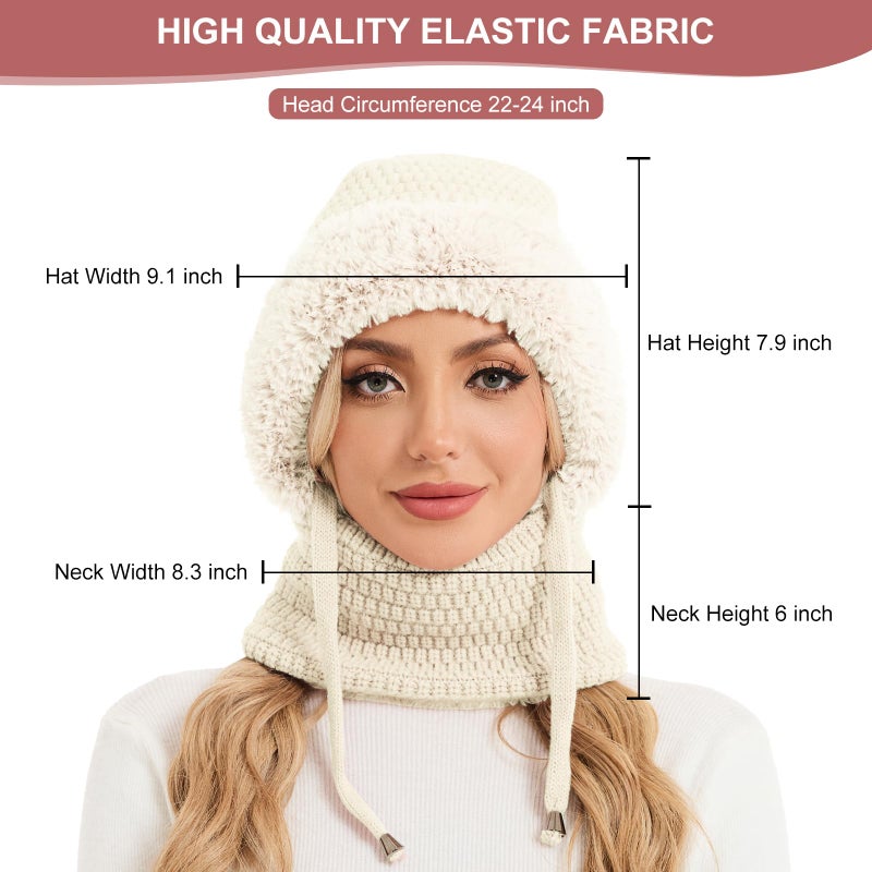 Sumolux 3 in 1 Beanie Hat for Women with Fleece Lined Scarf and Mask Outdoors Windproof Knitted Ski Mask Set - Image 5