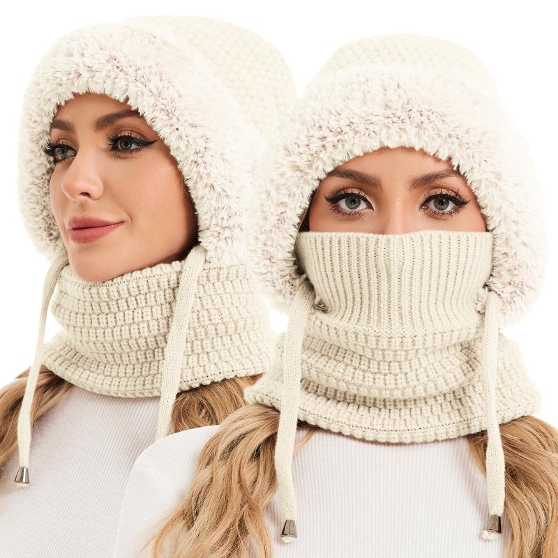 Sumolux 3 in 1 Beanie Hat for Women with Fleece Lined Scarf and Mask Outdoors Windproof Knitted Ski Mask Set - Image 1