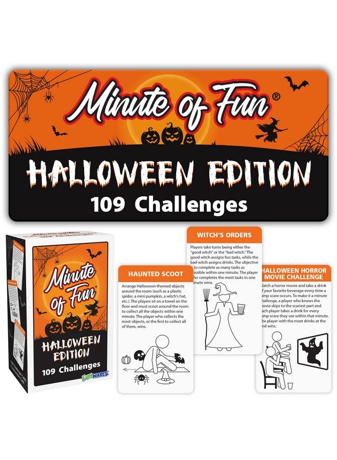 Funwares Minute Of Fun Game - Minute To Win It Games For Kids, Adults, Teens, Families, Game Night, Gift For Home, Birthdays, Or Travel. 2-12 Players! Halloween Edition, 100 Challenges! - Image 1