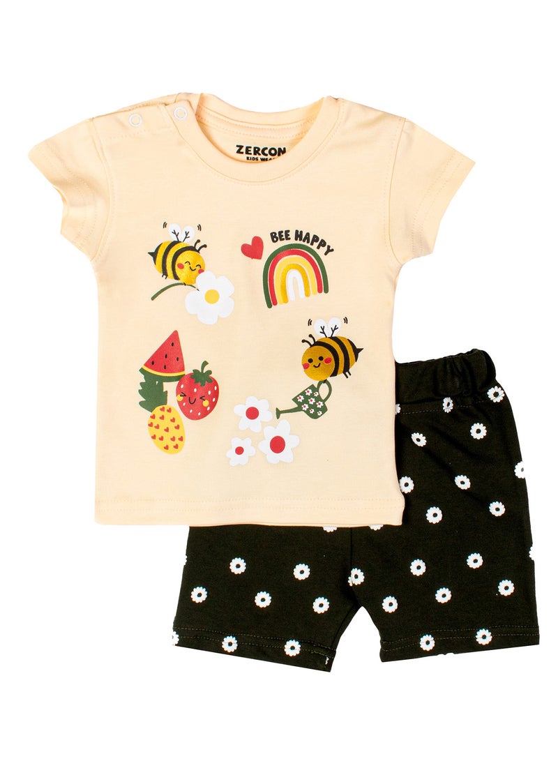 زيركون بيجامة بناتي صيفي لحديثي الولادة - طقم بنات صيف - Image 1