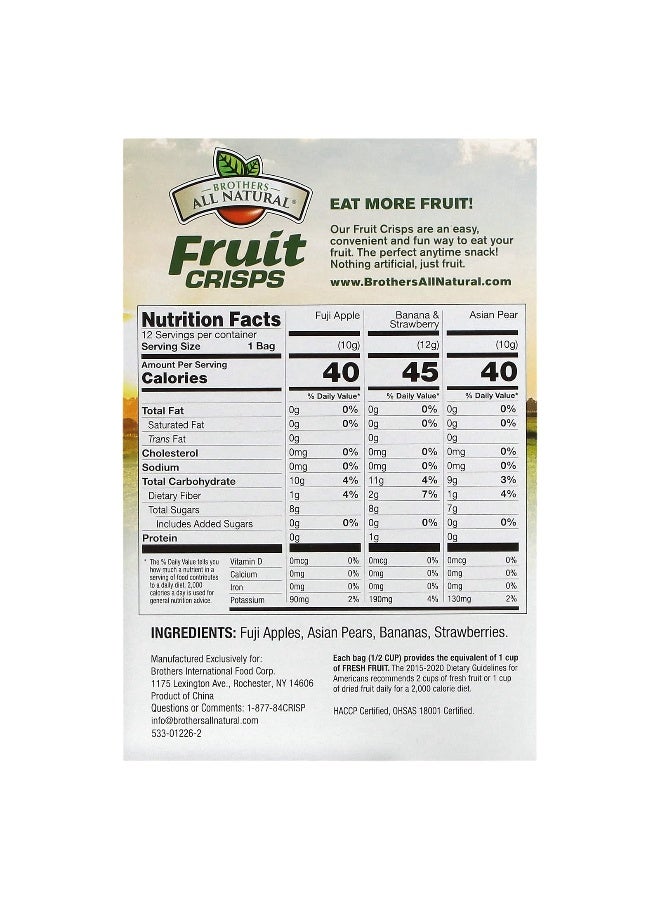 Brothers-ALL-Natural Brothers-All-Natural, Fruit Crisps Variety Pack, 12 Single Serve Bags, 0.35 oz (10 g) Each  - Image 2