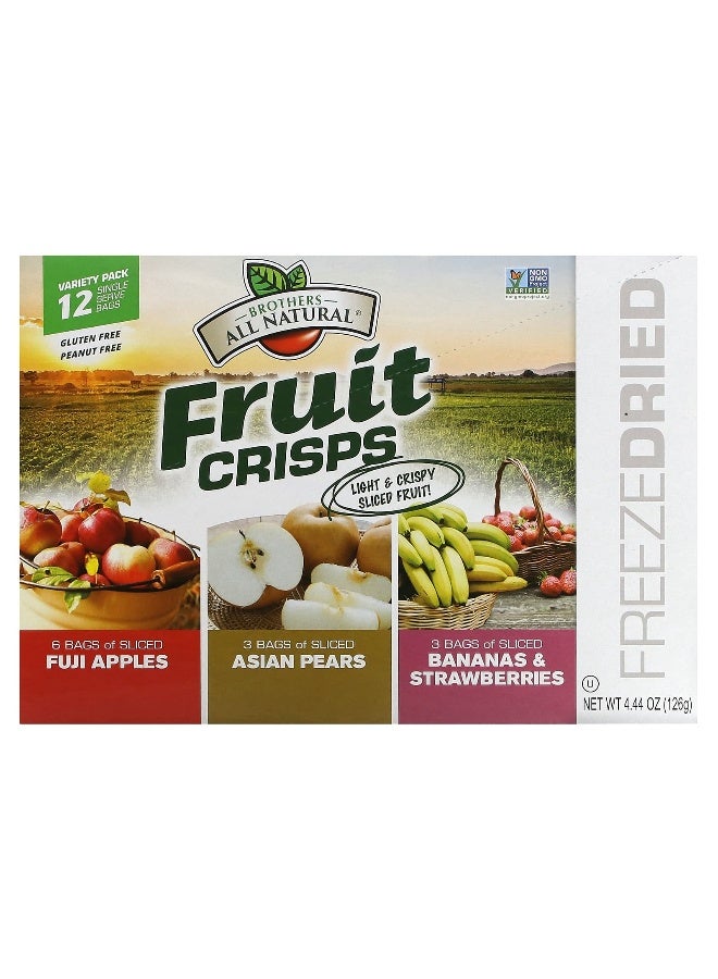 Brothers-ALL-Natural Brothers-All-Natural, Fruit Crisps Variety Pack, 12 Single Serve Bags, 0.35 oz (10 g) Each  - Image 1