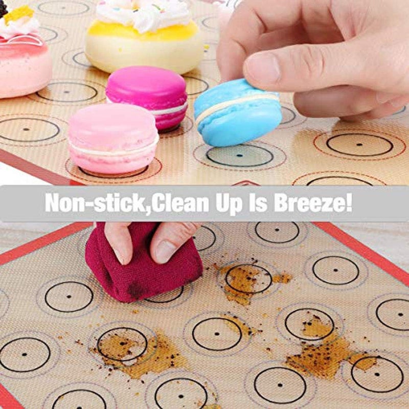 CookTime Macaron Silicone Baking Mat - Set of 2 Non Stick Silicon Macaroon Baking Sheet Cookie Liner(BPA Free/Reusable/Half Sheet),Perfect Cooking Kit for Macarons,Pastry,Cake and Bread Making (Red) - Image 3