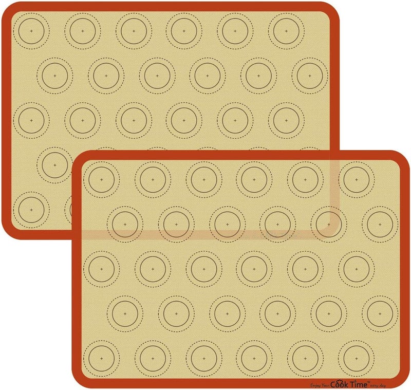 CookTime Macaron Silicone Baking Mat - Set of 2 Non Stick Silicon Macaroon Baking Sheet Cookie Liner(BPA Free/Reusable/Half Sheet),Perfect Cooking Kit for Macarons,Pastry,Cake and Bread Making (Red) - Image 1