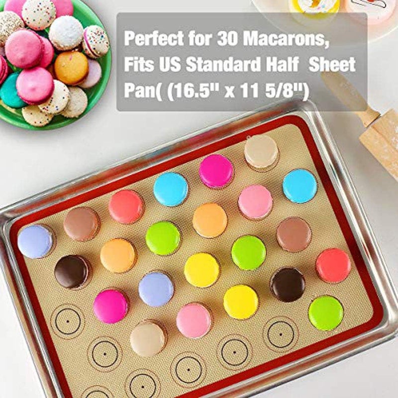 CookTime Macaron Silicone Baking Mat - Set of 2 Non Stick Silicon Macaroon Baking Sheet Cookie Liner(BPA Free/Reusable/Half Sheet),Perfect Cooking Kit for Macarons,Pastry,Cake and Bread Making (Red) - Image 2
