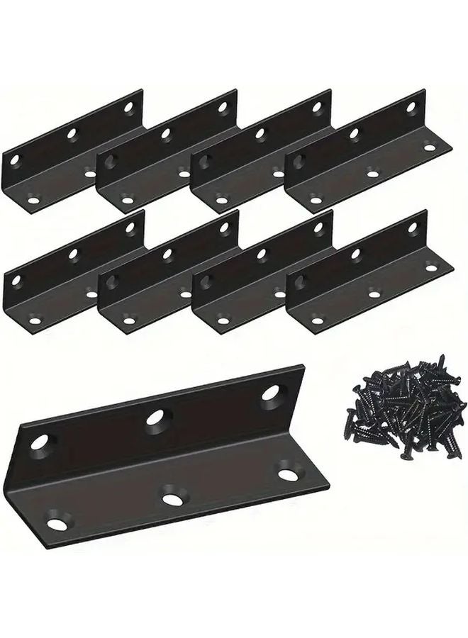 8 Pack Black L Shaped Corner Brackets With Screws For Shelf Support And DIY Projects - Image 2