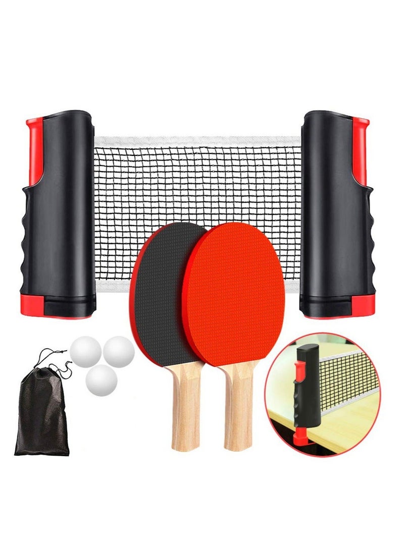 WALALLA Ping Pong Paddle Set, Portable Table Tennis Set with Retractable Net, Rackets, Balls and Carry Bag for Indoor/Outdoor Games - Image 1