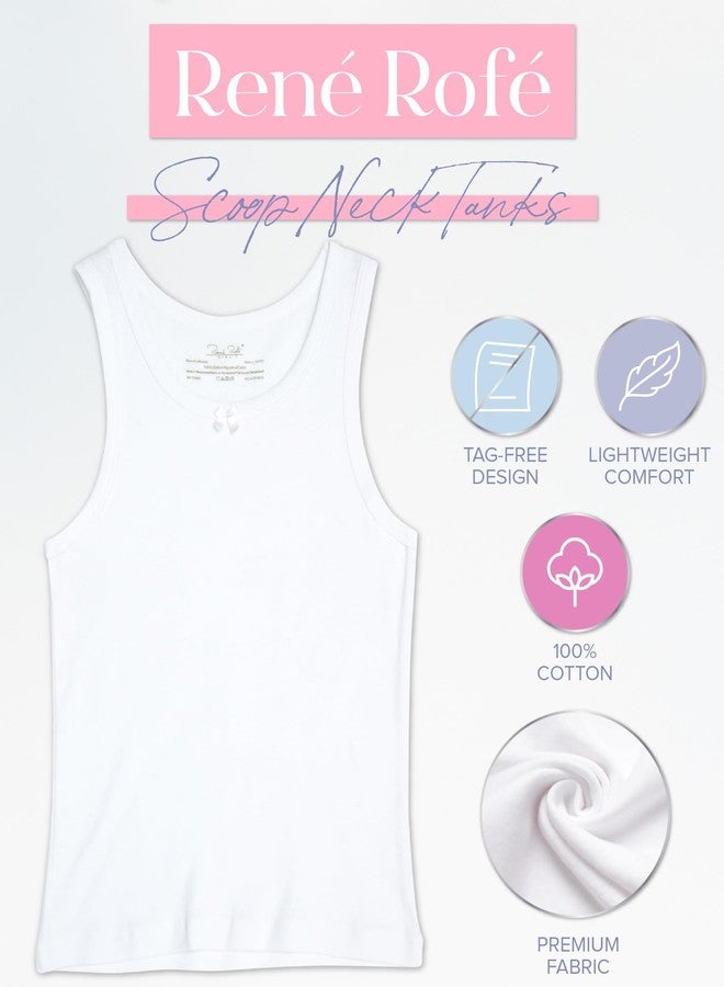 Rene Rofe Girls' Undershirts - 3 Pack 100% Cotton Scoop Neck Tank Tops for Girls - Classic Sleeveless Girls Tank Tops (2T-14), Size 2T, White - Image 2