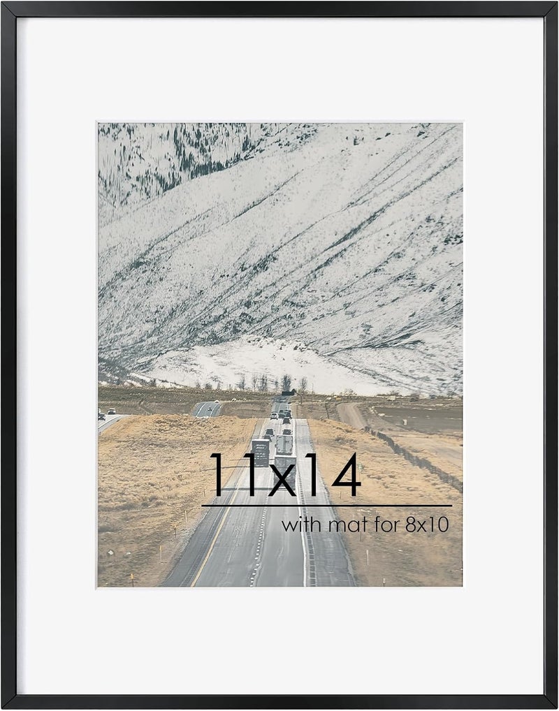 FLYJOE 11x14 Picture Frame - 11 by 14 Metal Picture Frame With Mat For 8x10 | 14x11 Frame Aluminum | Plexiglass And Hanging Hardware Included | 11x14 Poster Frame | Black - Image 1
