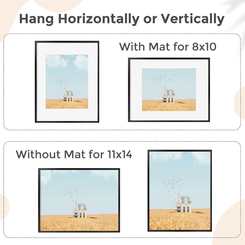 FLYJOE 11x14 Picture Frame - 11 by 14 Metal Picture Frame With Mat For 8x10 | 14x11 Frame Aluminum | Plexiglass And Hanging Hardware Included | 11x14 Poster Frame | Black - Image 4