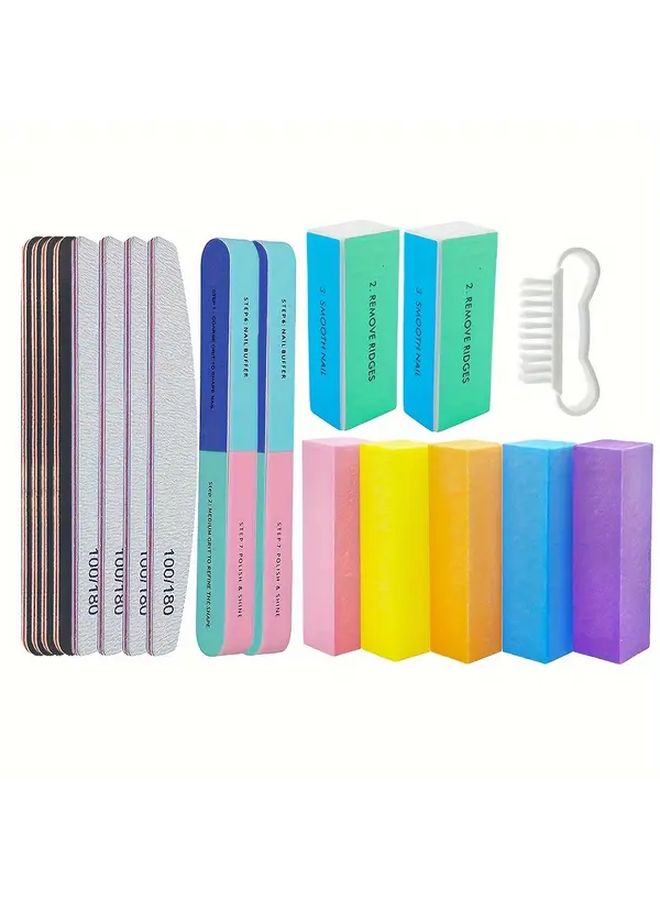 18 Pcs Professional Nail File Buffer Set Manicure Kit Reusable Buffing Blocks Salon Home Use - Image 1
