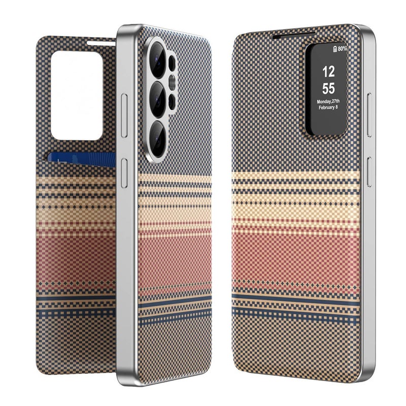 Leather Case Magnetic Texture for Samsung Galaxy A56 with Card Holder and Kickstand in Brown for Travel - Image 5
