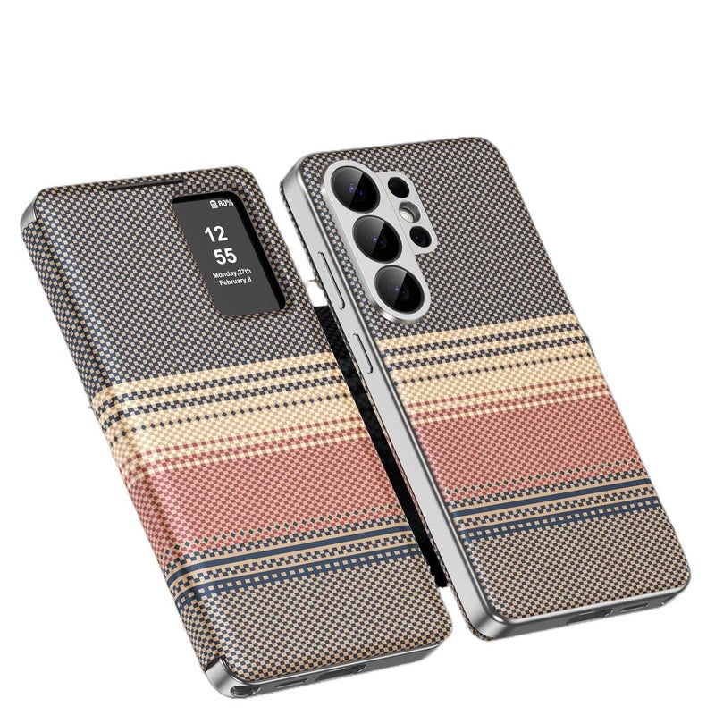 Leather Case Magnetic Texture for Samsung Galaxy A56 with Card Holder and Kickstand in Brown for Travel - Image 1