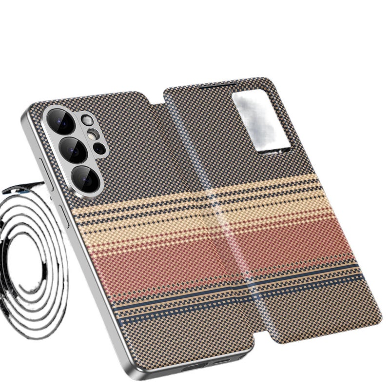 Leather Case Magnetic Texture for Samsung Galaxy A56 with Card Holder and Kickstand in Brown for Travel - Image 4