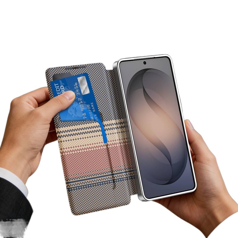 Leather Case Magnetic Texture for Samsung Galaxy A56 with Card Holder and Kickstand in Brown for Travel - Image 3