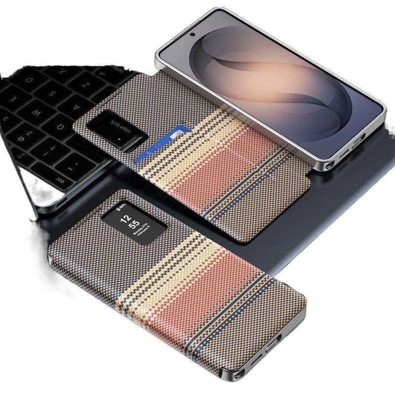 Leather Case Magnetic Texture for Samsung Galaxy A56 with Card Holder and Kickstand in Brown for Travel - Image 2