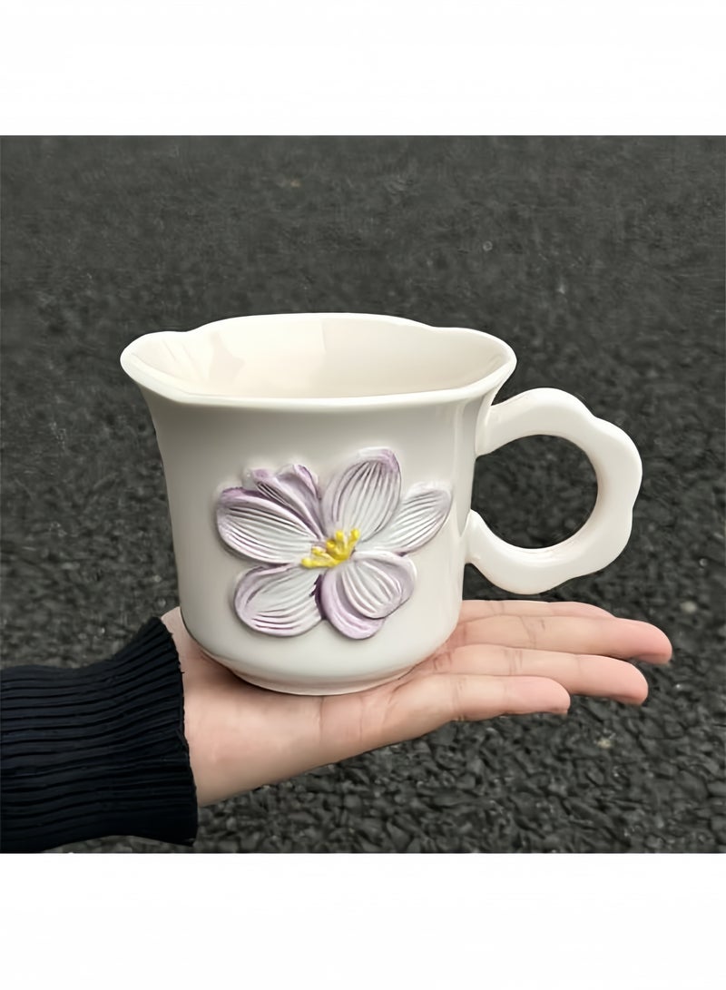 Ceramic Flower Coffee Mug with Spoon – 3D Embossed Petal Design, Microwave Safe Aesthetic Cup for Coffee, Milk, Juice - Image 2