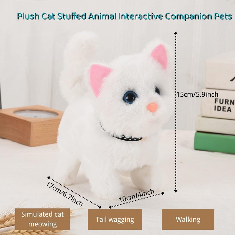 ELECDON Electric Plush Cat, Electronic Interactive Toy, Persian Cat Stuffed Animal, Can Walking, Running, Meowing Wagging Tail Kitten, Interactive Companion Pets, Gift for Kids Children's Birthday (White) - Image 5