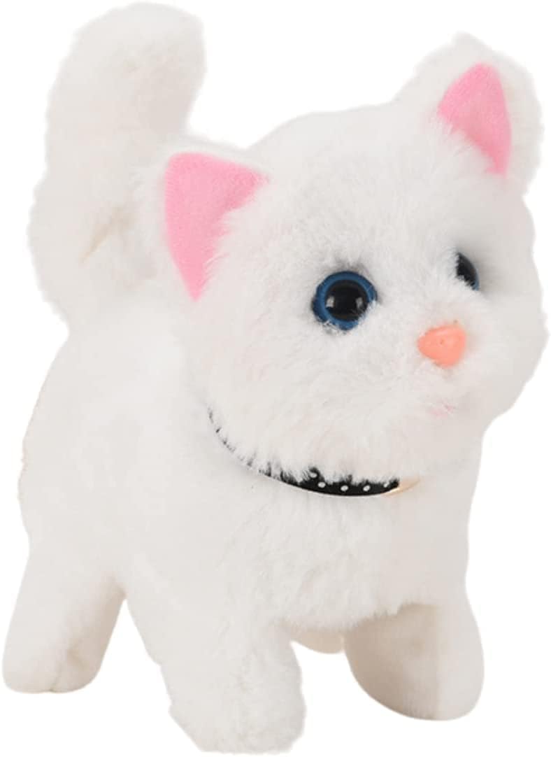 ELECDON Electric Plush Cat, Electronic Interactive Toy, Persian Cat Stuffed Animal, Can Walking, Running, Meowing Wagging Tail Kitten, Interactive Companion Pets, Gift for Kids Children's Birthday (White) - Image 1