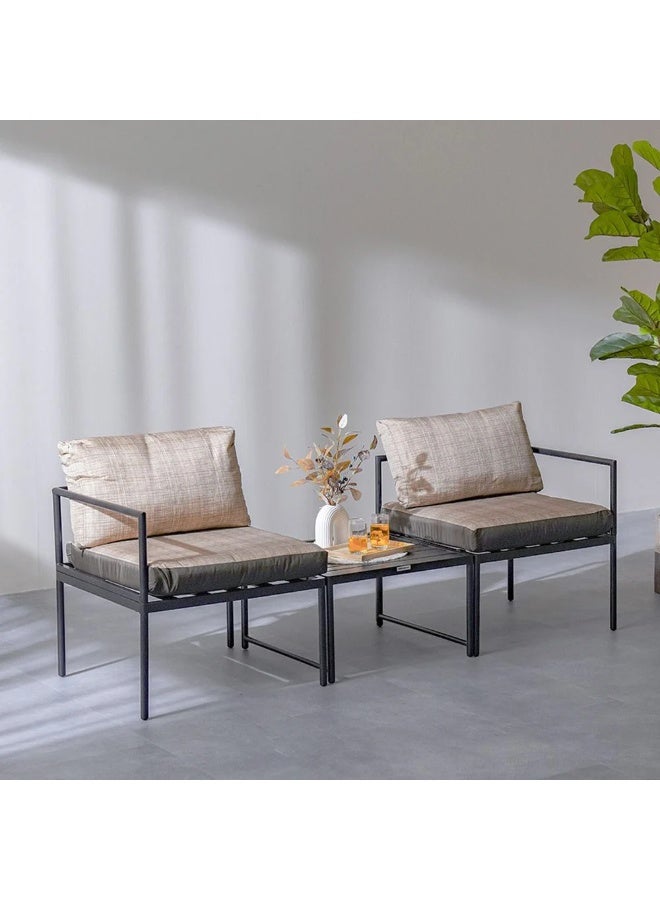 DANUBE HOME طقم شرفة أوين 1 + 2 مقعد | طاولة وكراسي | طقم بيسرو 3 قطع لجميع الأجواء مع طاولة قهوة | أثاث تصميم حديث للحديقة الخارجية - بيج - Image 2