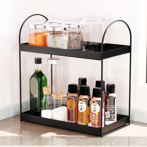 WonderStand Metal ROVA | 2-Tier Standing Spice Rack Storage Organizer, Bathroom Countertop Storage Shelf Cosmetic Organizer and Home/Kitchen Spice Rack (Black) - Image 1