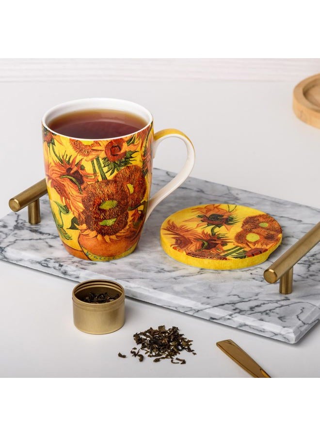 McIntosh Van Gogh Sunflowers Fine Bone China (15 oz) Tea Mug with Lid and Infuser in Matching Gift Box - Image 3