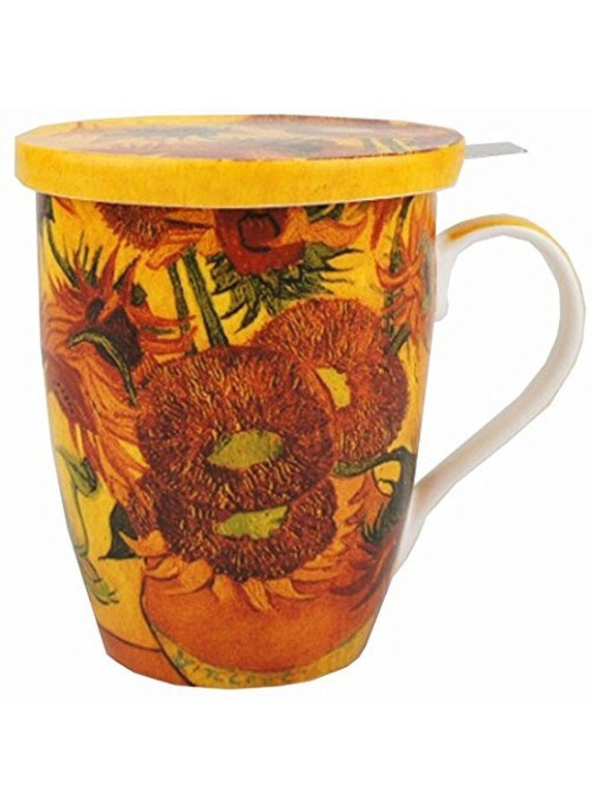 McIntosh Van Gogh Sunflowers Fine Bone China (15 oz) Tea Mug with Lid and Infuser in Matching Gift Box - Image 4