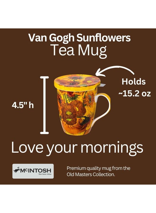 McIntosh Van Gogh Sunflowers Fine Bone China (15 oz) Tea Mug with Lid and Infuser in Matching Gift Box - Image 5