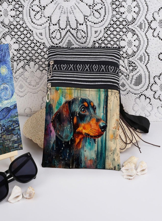 حقيبة كروسبودي من XiaoGalaee بتصميم كلب داشهوند مرسوم بالألوان المائية مع طبعة فنية للمطر، حقيبة كتف بحزام قابل للتعديل، هدية مثالية للنساء في أعياد الميلاد أو المناسبات الخاصة، مناسبة لصديقات محبي الكلاب والحيوانات. - Image 3