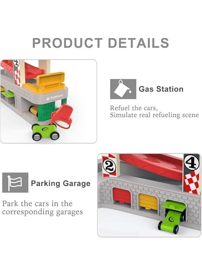 HOOKOR Car Ramp Toys, Race Track Car Toy for Toddler Age 2-4 Year Old Boy with 4 Car, Parking Lot & Gas Station - Image 2