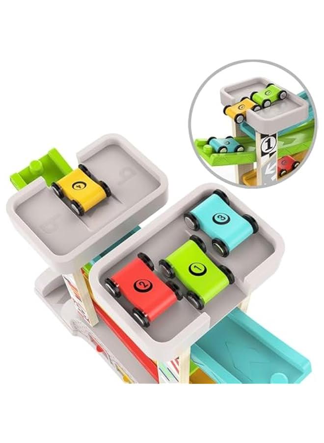 HOOKOR Car Ramp Toys, Race Track Car Toy for Toddler Age 2-4 Year Old Boy with 4 Car, Parking Lot & Gas Station - Image 4