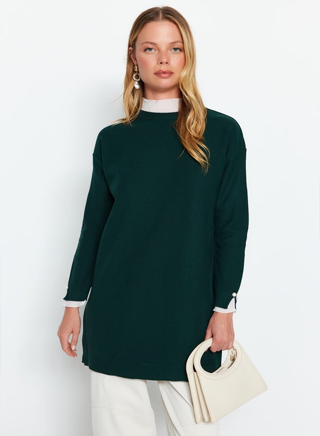 trendyol Dark Green Sleeve Pearl Detailed Knitwear Sweater - Image 2