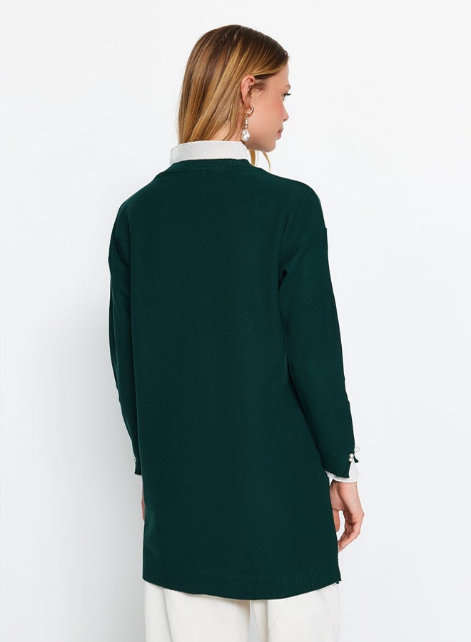 trendyol Dark Green Sleeve Pearl Detailed Knitwear Sweater - Image 5