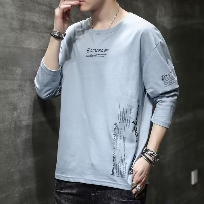 Mens Slim-fit Long-sleeve Tee Autumn Fashion 314-Gray - Image 3