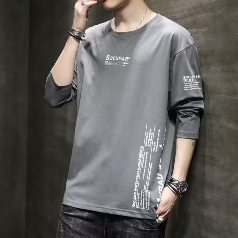 Mens Slim-fit Long-sleeve Tee Autumn Fashion 314-Gray - Image 4